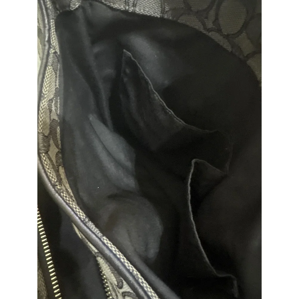 Coach Signature Jacquard Hobo Shoulder Bag Charcoal Grey Black Monogram Canvas
